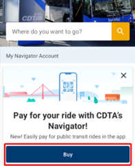 navigator home screen with buy button