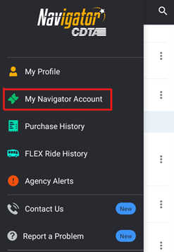 navigator home screen with my navigator account highlighted in main menu