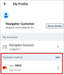 navigator profile payment screen